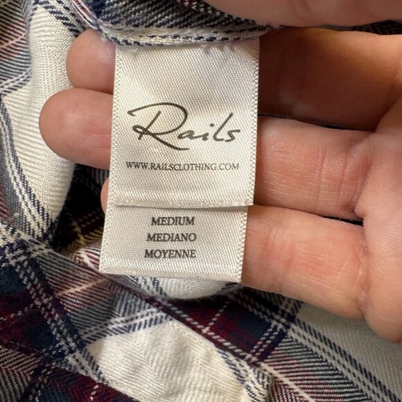 Rails Hunter Plaid Shirt White Teal Merlot Medium Button Down VGUC - Picture 7 of 11
